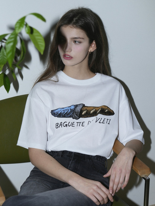 Color Baguette Art Work Printing T-shirt (White)