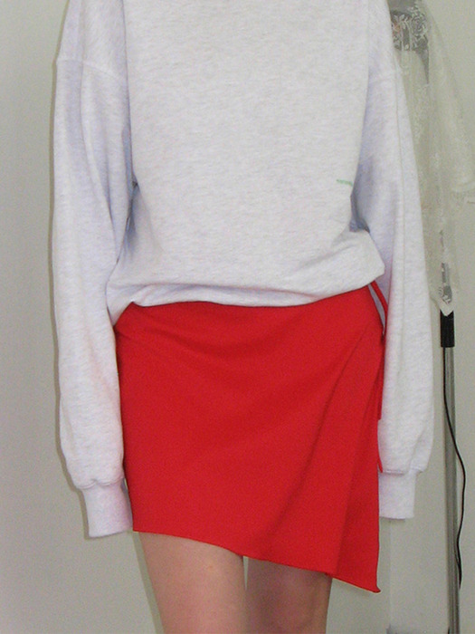 Diagonal Line Satin Skirt Red