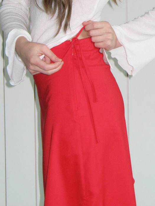 Diagonal Line Satin Skirt Red