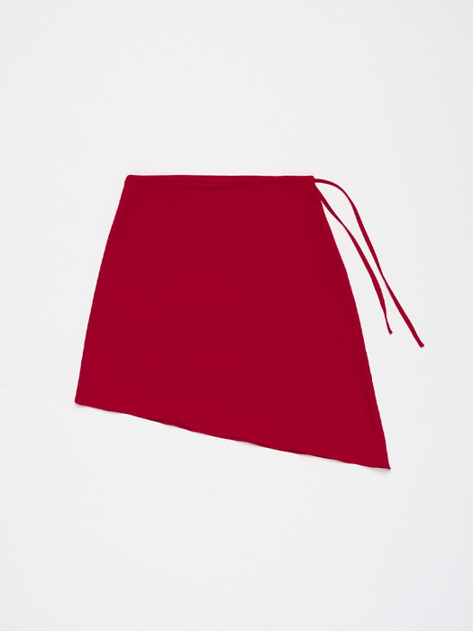 Diagonal Line Satin Skirt Red