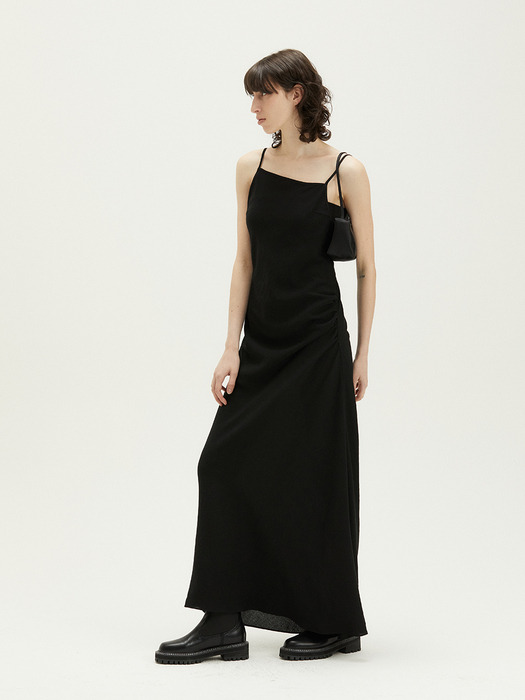 Unbalance Shirring Maxi Dress_BLACK