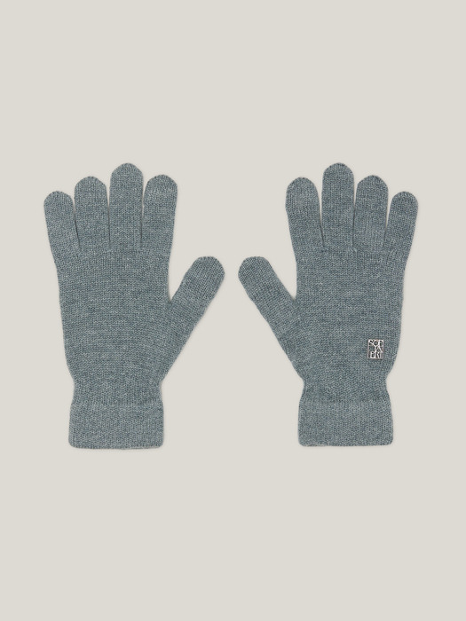 Cashmere 100% Finger Hole Knit Gloves For Mens (Misty Blue)