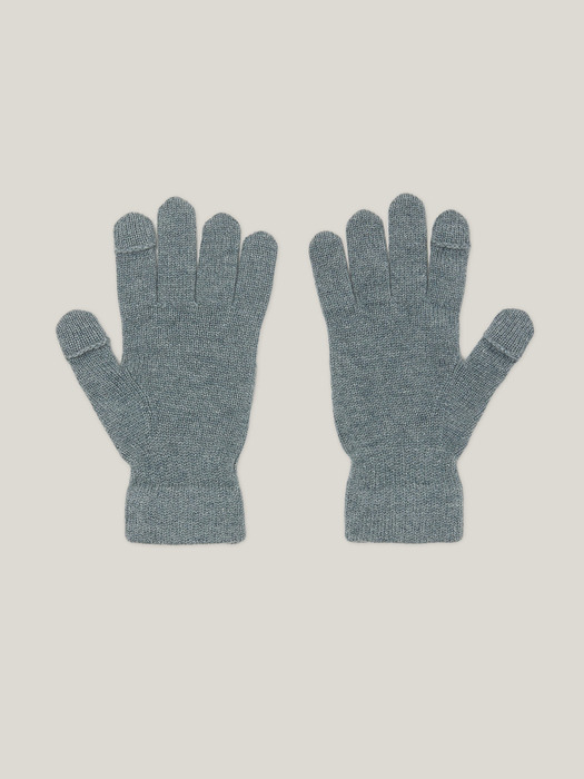 Cashmere 100% Finger Hole Knit Gloves For Mens (Misty Blue)