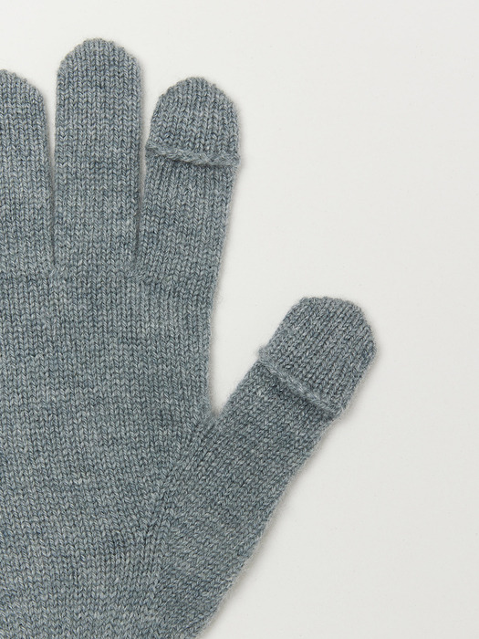 Cashmere 100% Finger Hole Knit Gloves For Mens (Misty Blue)