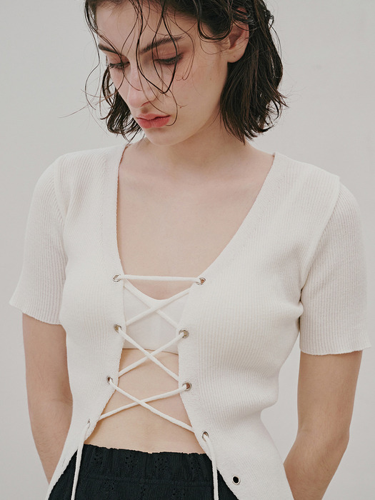 two-way eyelet cardigan-white