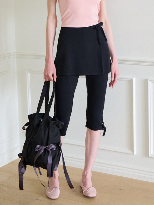 Ribbon Mid-length Skirt Pants_ Black