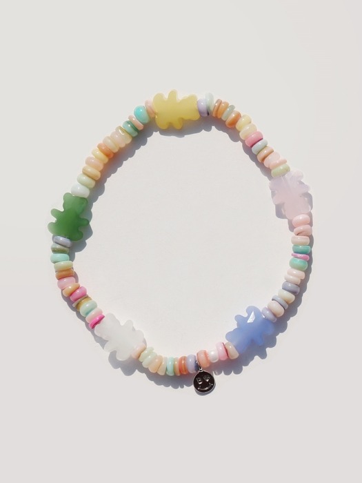 Colored mother of pearl and motive beads Bracelet 곰돌이 플라워 참 믹스 컬러 자개 비즈 팔찌