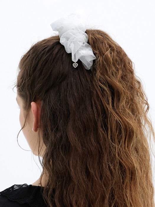 Mesh Rose Dangle Scrunchie