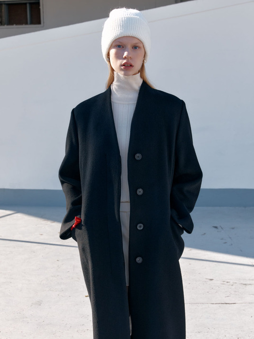 [리퍼브]LE MONDE Cashmere Virgin Wool Collarless Coat_Black