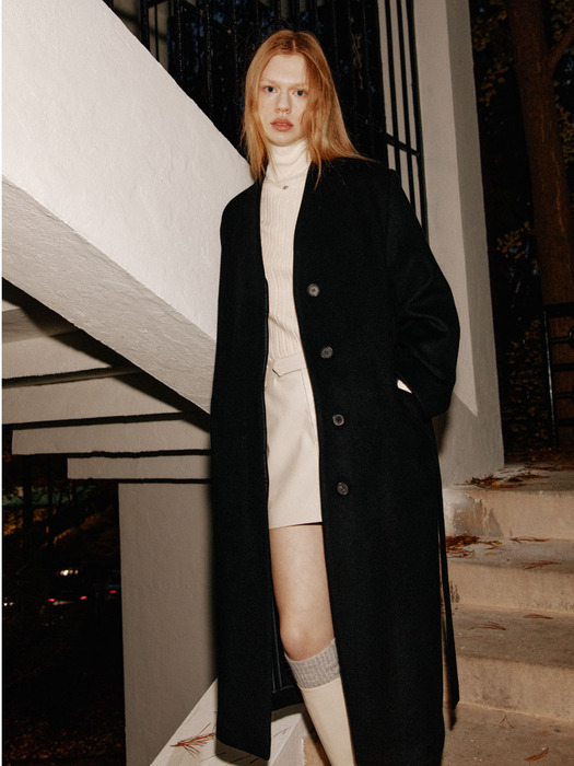 [리퍼브]LE MONDE Cashmere Virgin Wool Collarless Coat_Black