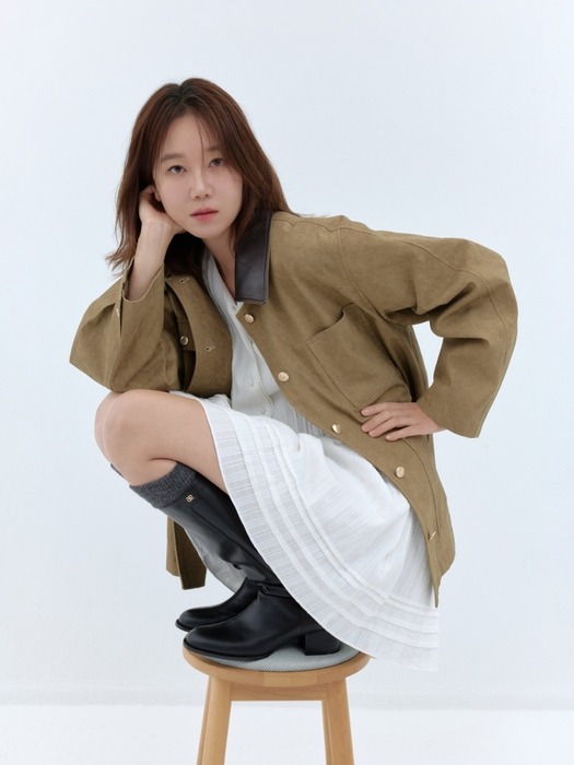 gold button work jacket - brown