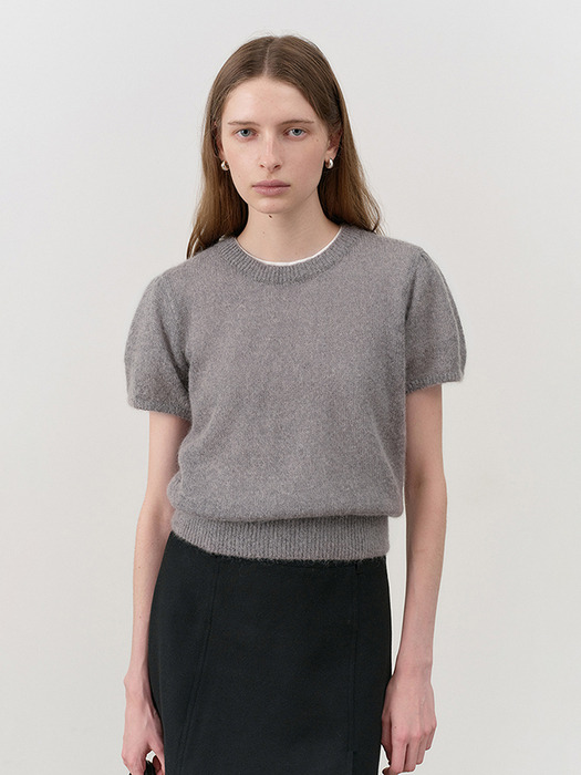 PETIT HALF SLEEVE KNIT TOP MELANGE GREY_UDSW4C201G2