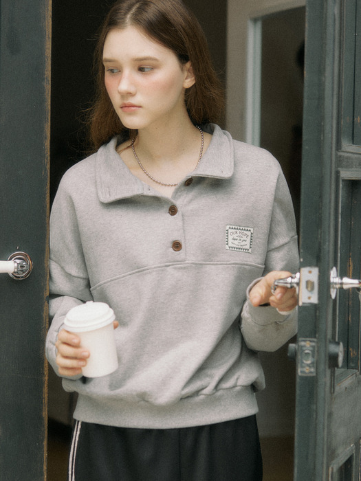 Hope Button-down Sweatshirt - Melange Grey