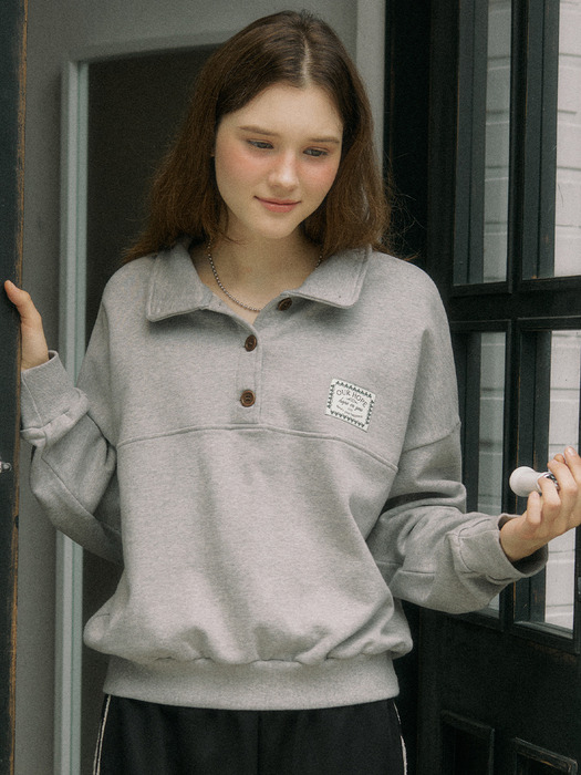 Hope Button-down Sweatshirt - Melange Grey