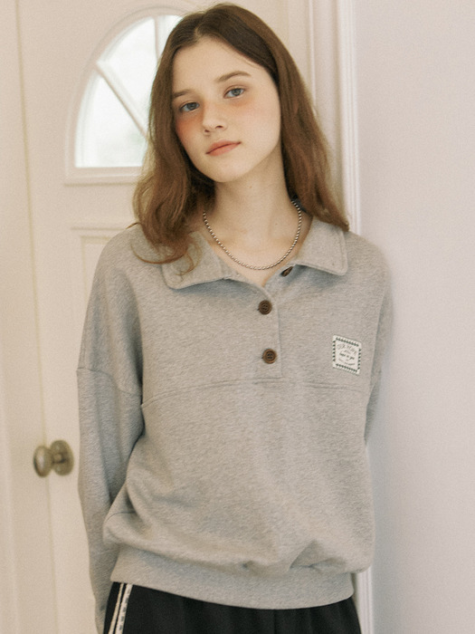 Hope Button-down Sweatshirt - Melange Grey