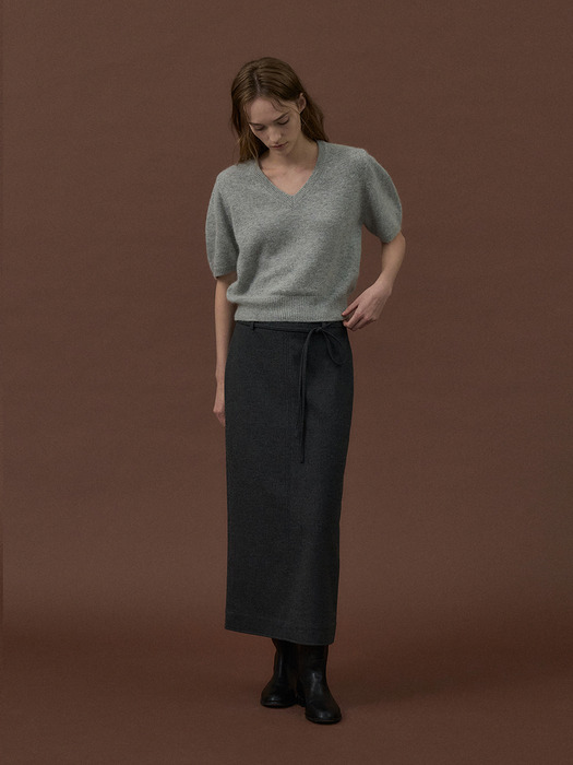 Double Stitch Skirt[LMBDAUSK402]-Charcoal