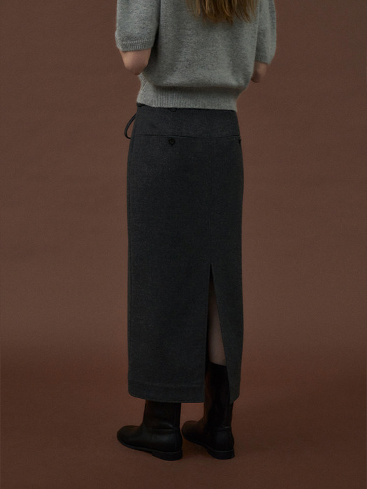 Double Stitch Skirt[LMBDAUSK402]-Charcoal