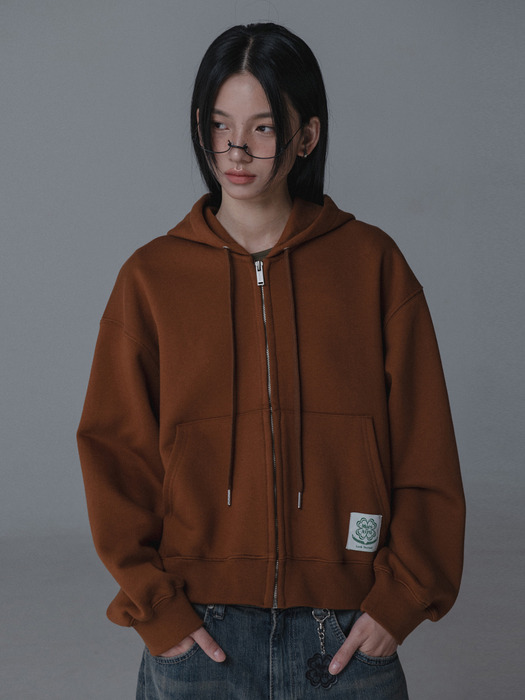 LOGO NEEDLEWORK HOODY ZIPUP_BROWN