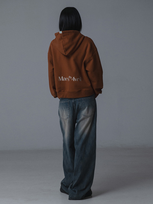 LOGO NEEDLEWORK HOODY ZIPUP_BROWN