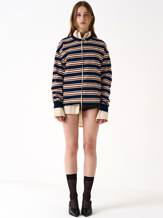 OVERSIZE STRIPE T-SHIRT_ NAVY