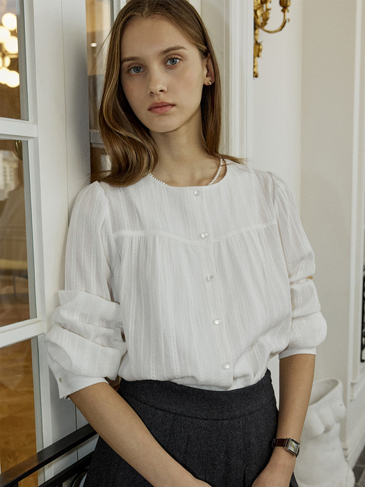 Textured Shirring Blouse - White