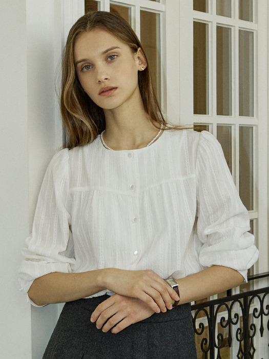 Textured Shirring Blouse - White