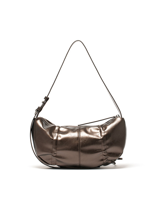 HALF SHIRRING RIBBON ROUND BAG IN BRONZE