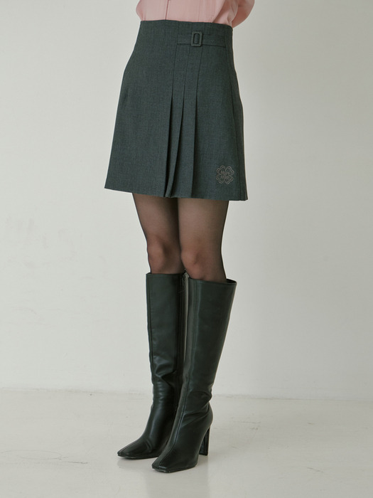 SIDE PLEATS POINT SKIRT_CHARCOAL