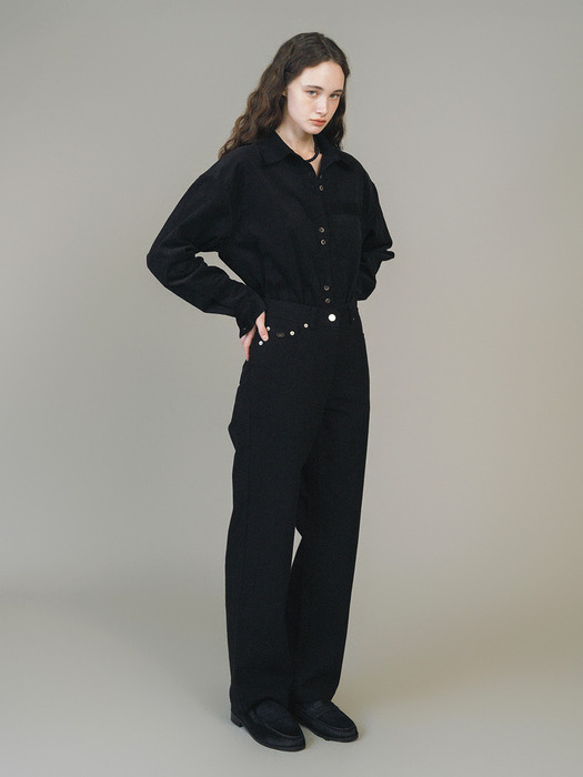 F Fleece Straight Cotton Pants_Black