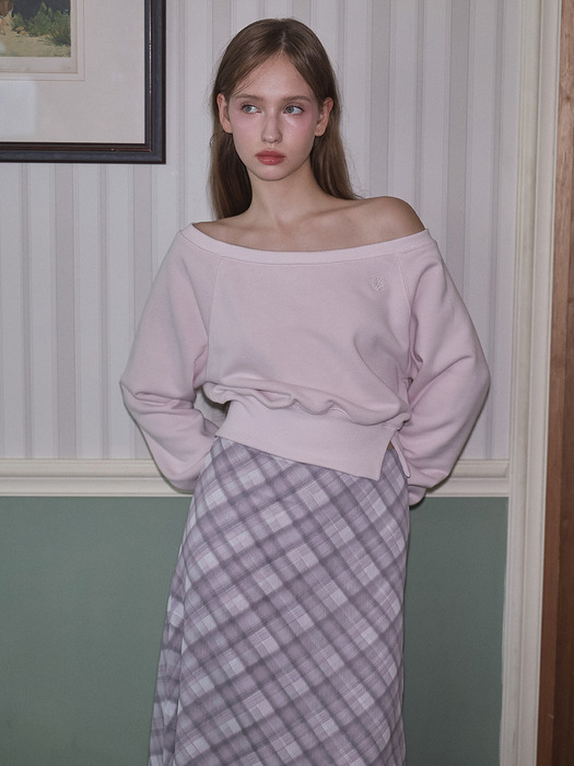 Side Slit Off shoulder Sweatshirt [Pink]