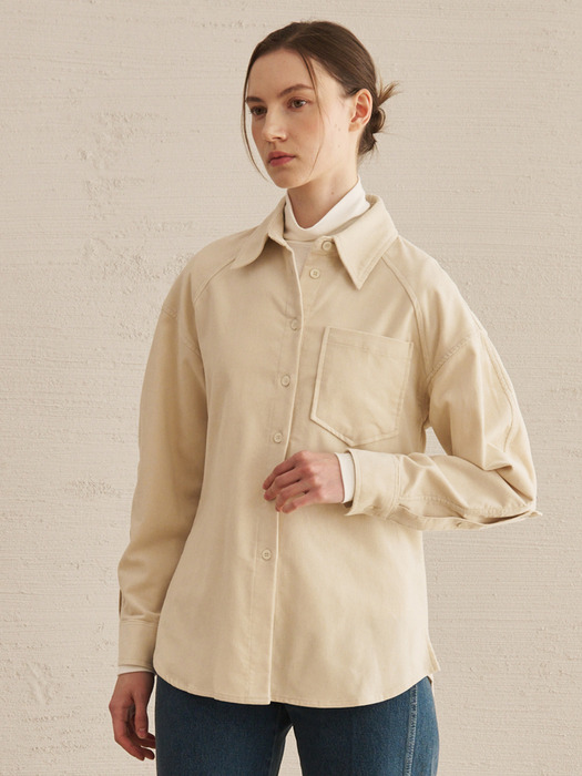 Corduroy Curved Sleeve Blouse -Ivory