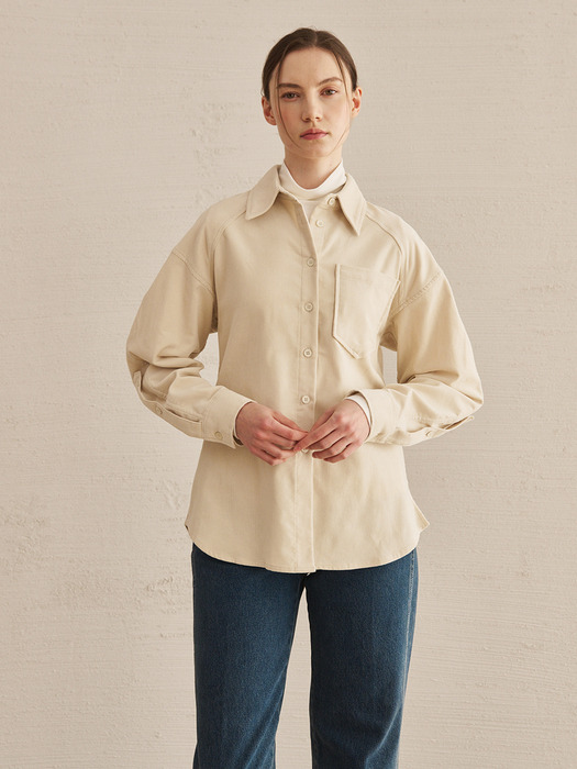 Corduroy Curved Sleeve Blouse -Ivory