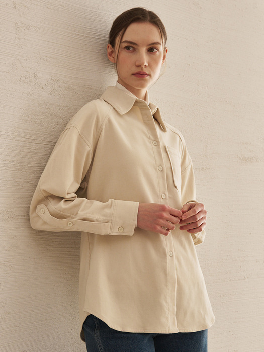 Corduroy Curved Sleeve Blouse -Ivory