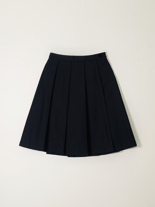 NUTTY WOOL PLEATS HALF SKIRT_NAVY