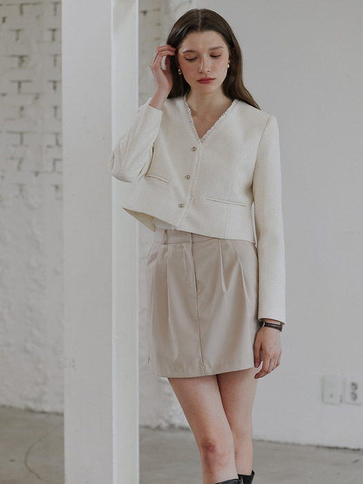 Harry Collarless Tweed Jacket [Ivory]