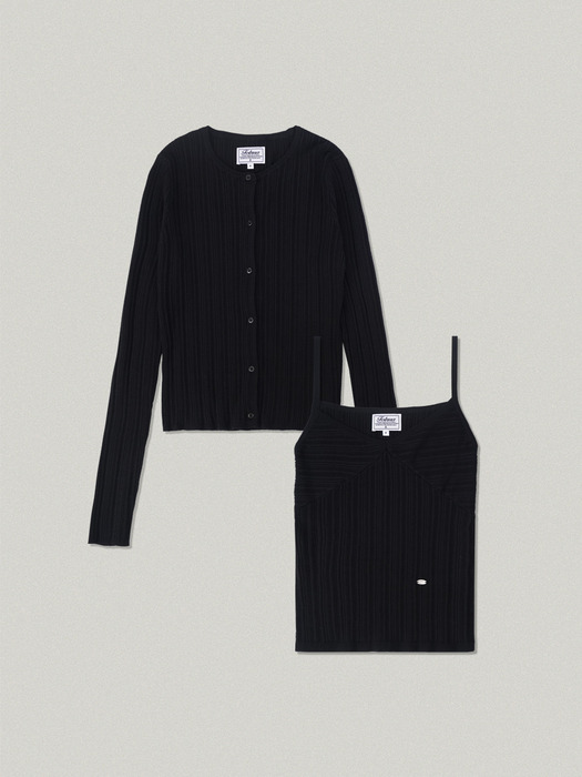 WRINKLE V NECK CARDIGAN SET [BLACK]