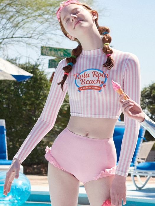 (SW-18375)STRIPE CROP RASHGUARD PINK