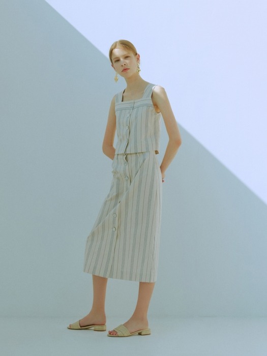 [EXCLUSIVE] STRIPE LINEN BUTTON SKIRT_2colors