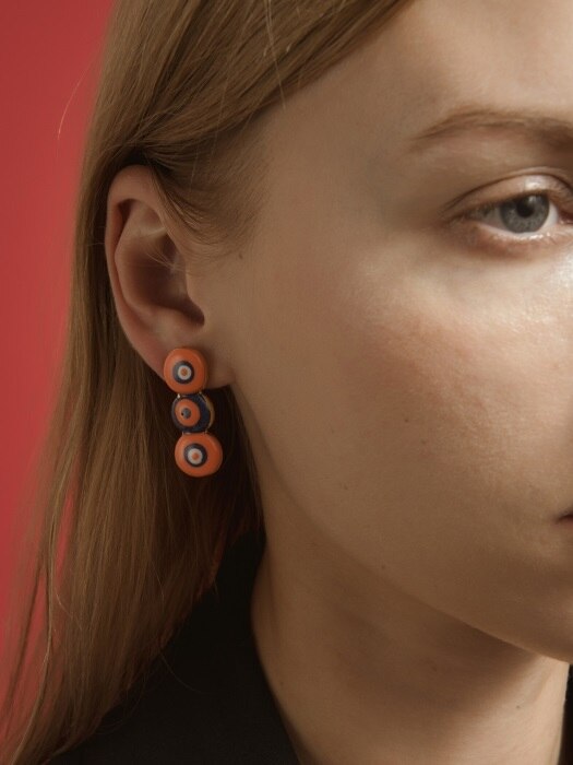 3round bold unbalance earring 1 (orange)