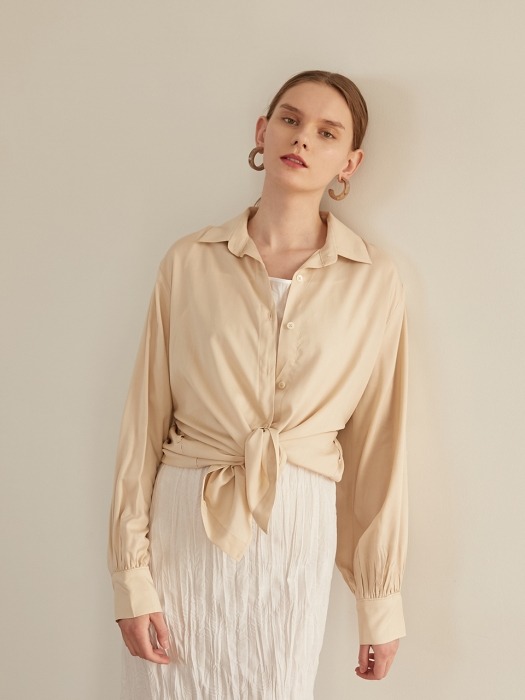 Lace up Puff Shirt - Beige