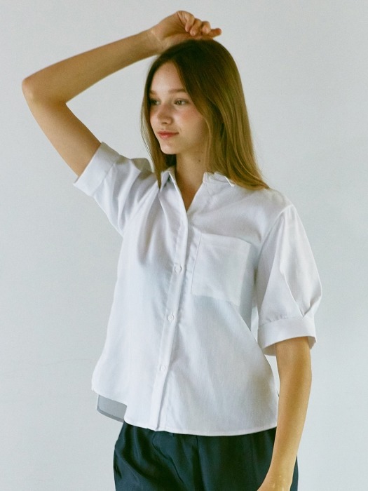 ouie81 Linen pocket half shirts (white)