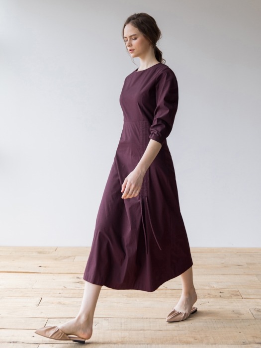 Shirring Detailed Dress_Burgundy
