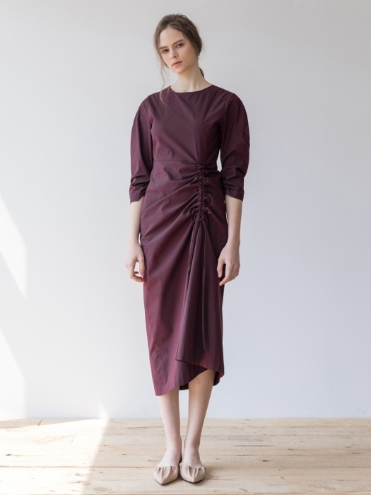 Shirring Detailed Dress_Burgundy