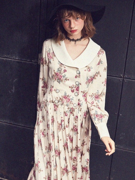 Shawl Collar Floral Velvet Dress