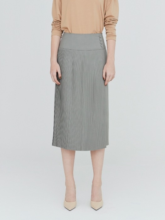 19FW PLEATED HIGH-WAISTED MIDI SKIRT - COOL GREY