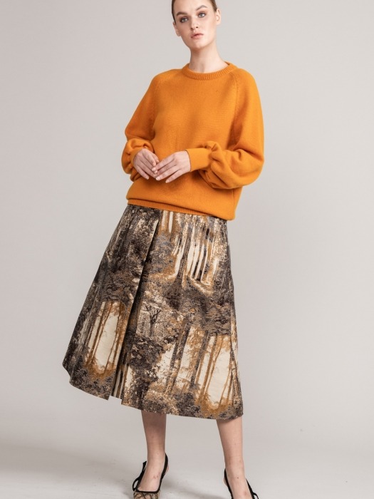 ITALY Jacquard A Line Skirt #Brown
