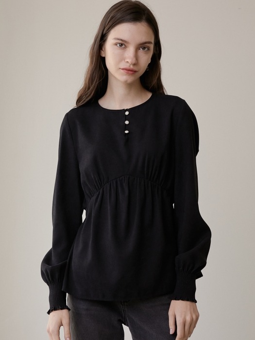 comos300 smoke shirring blouse (black)