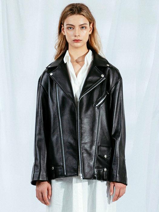 UNISEX OVERSIZED LAMBSKIN RIDERS JACKET (BLACK)