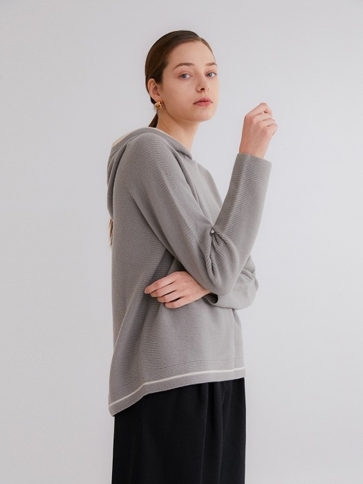Premium pure cashmere100 whole-garment knitting hoodie - Ash gray