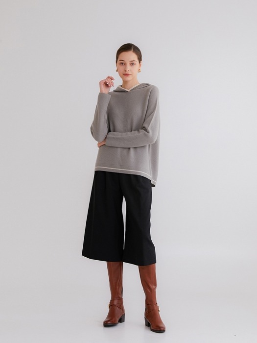 Premium pure cashmere100 whole-garment knitting hoodie - Ash gray